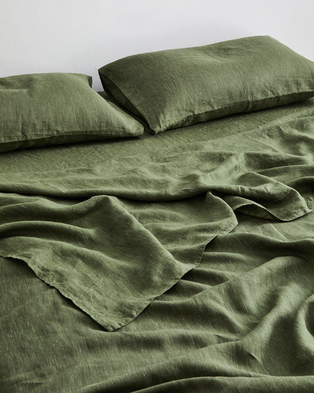 Olive Stripe 100% French Flax Linen Flat Sheet