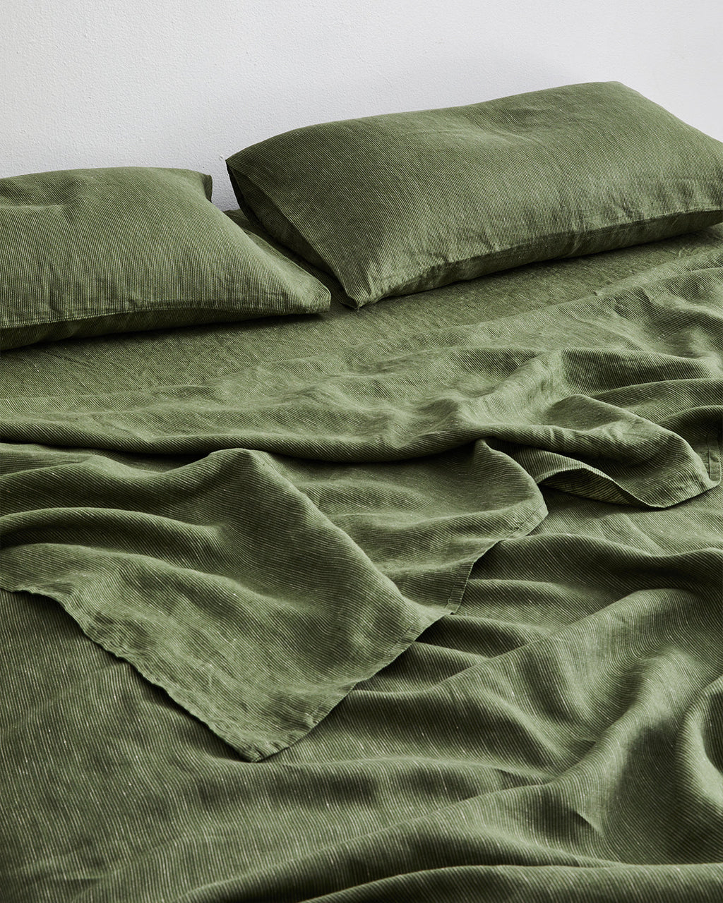 Olive Stripe 100% Flax Linen King Pillowcases (Set of Two)