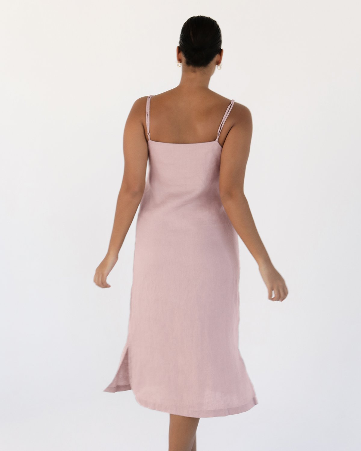 Lavender 100% French Flax Linen Midi Dress