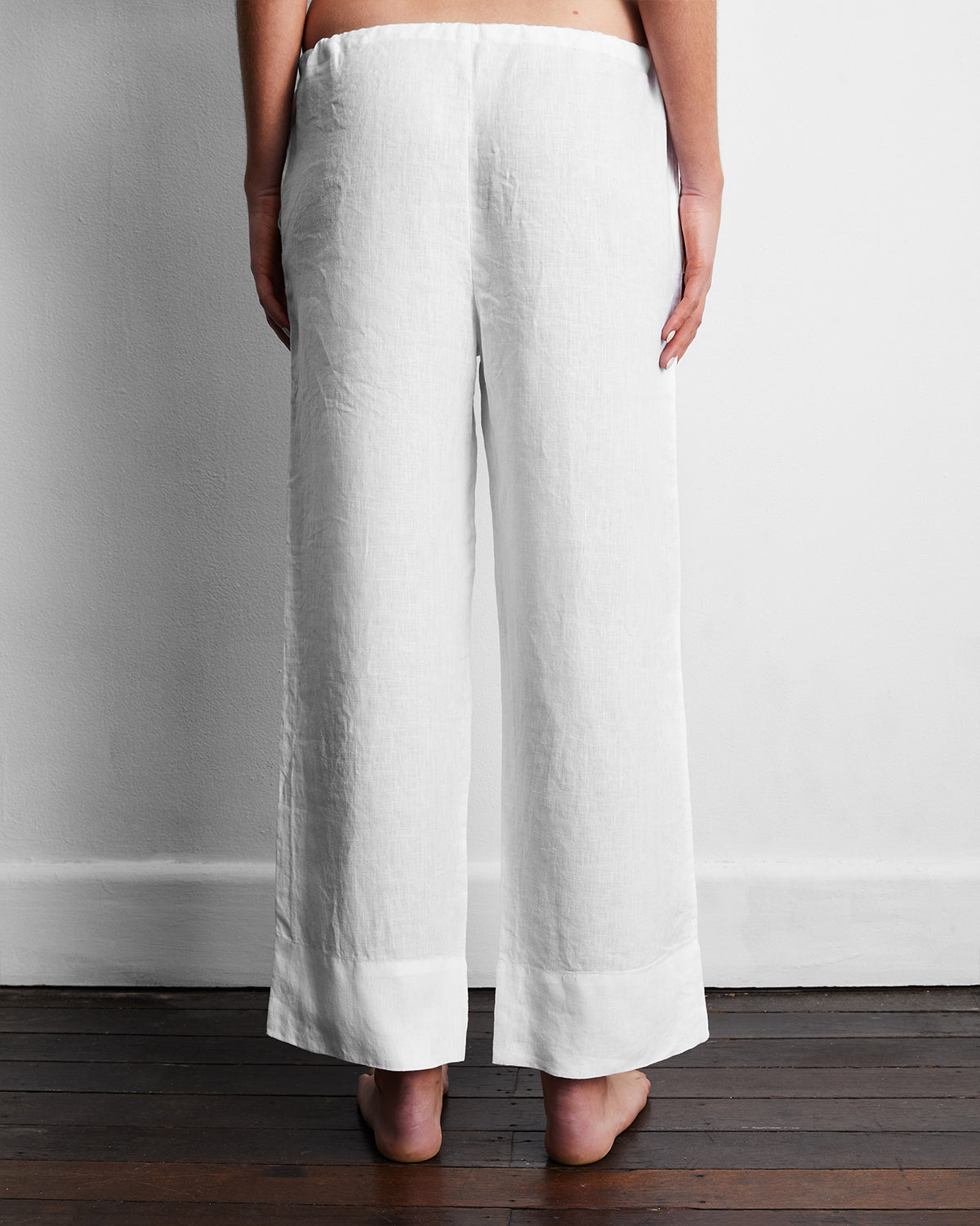 White 100% French Flax Linen Pants